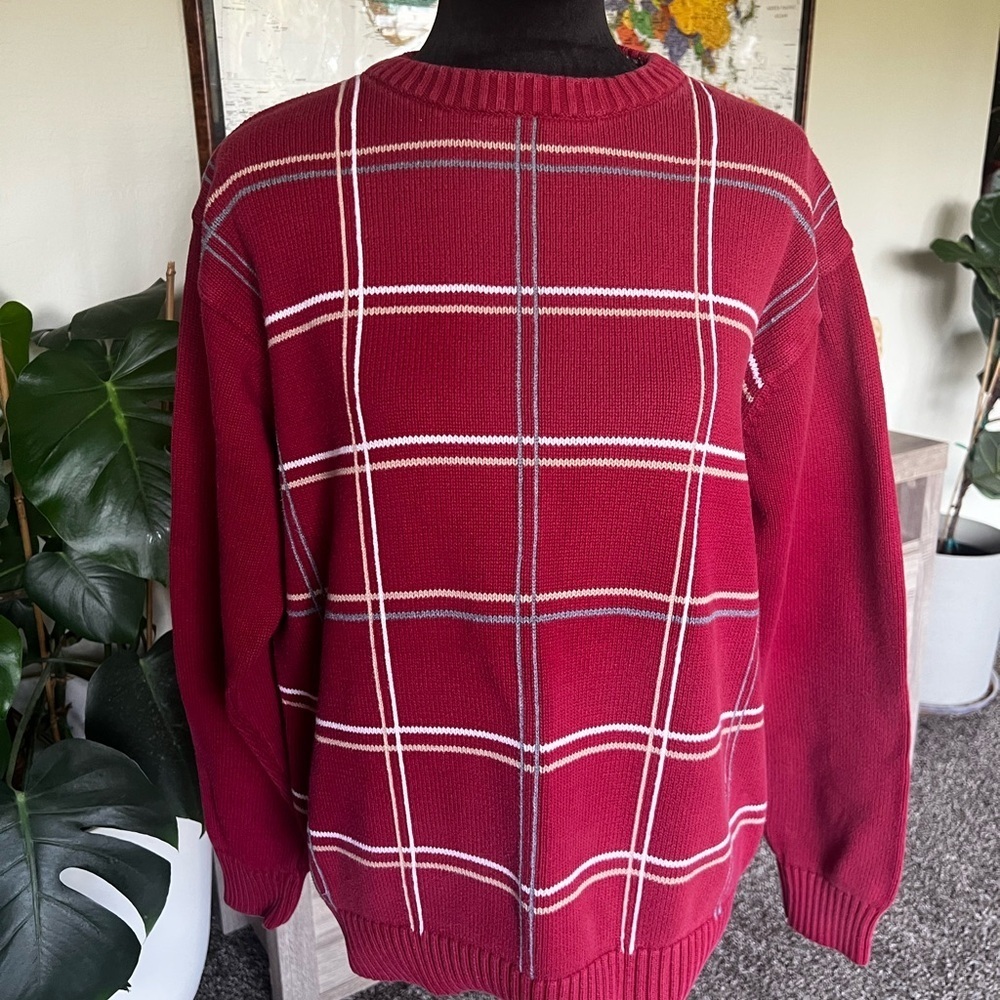 Oscar de la Renta Red Plaid Crewneck Sweater